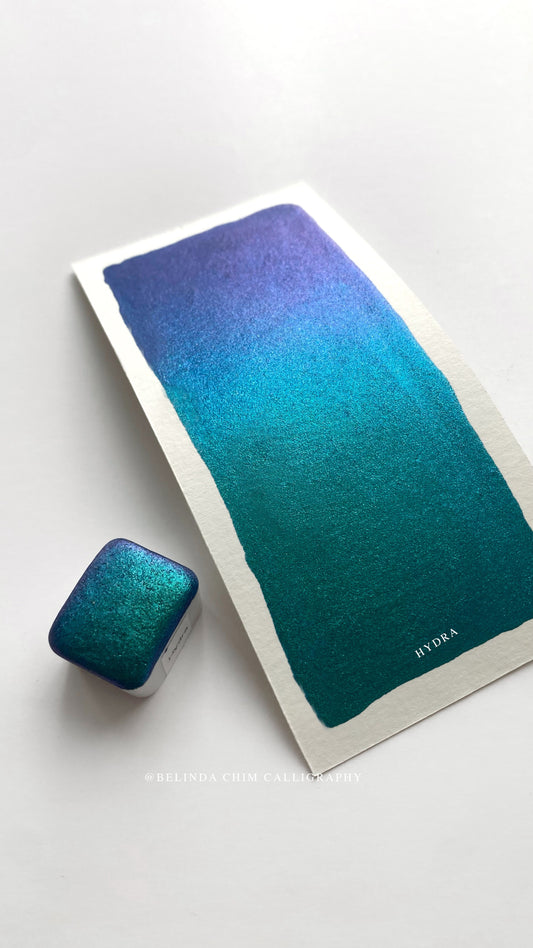 Homemade colorshift metallic watercolor in blue and purple
