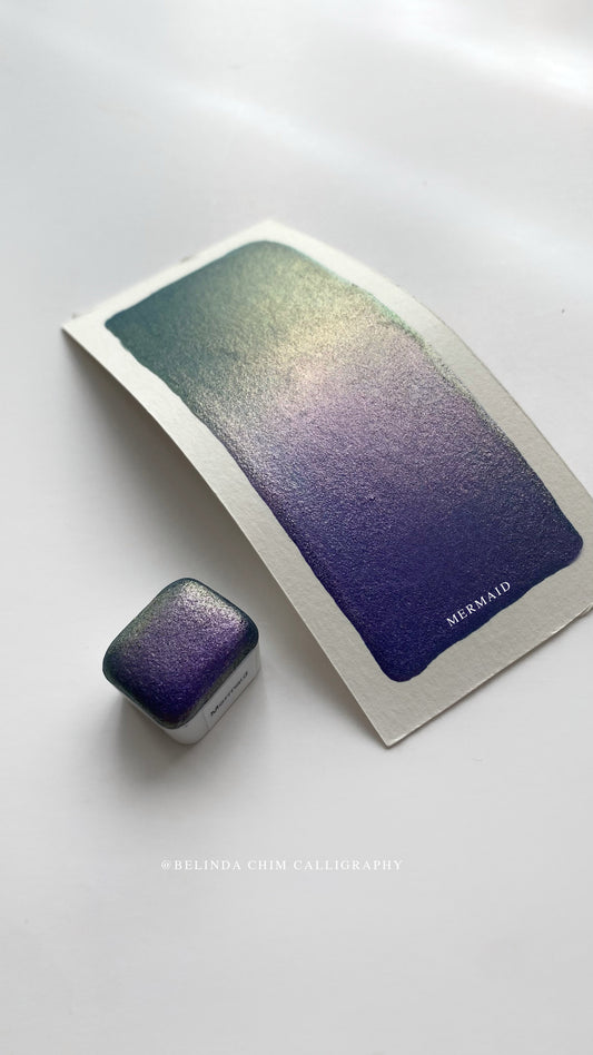 Homemade colorshift metallic watercolor in blue and purple